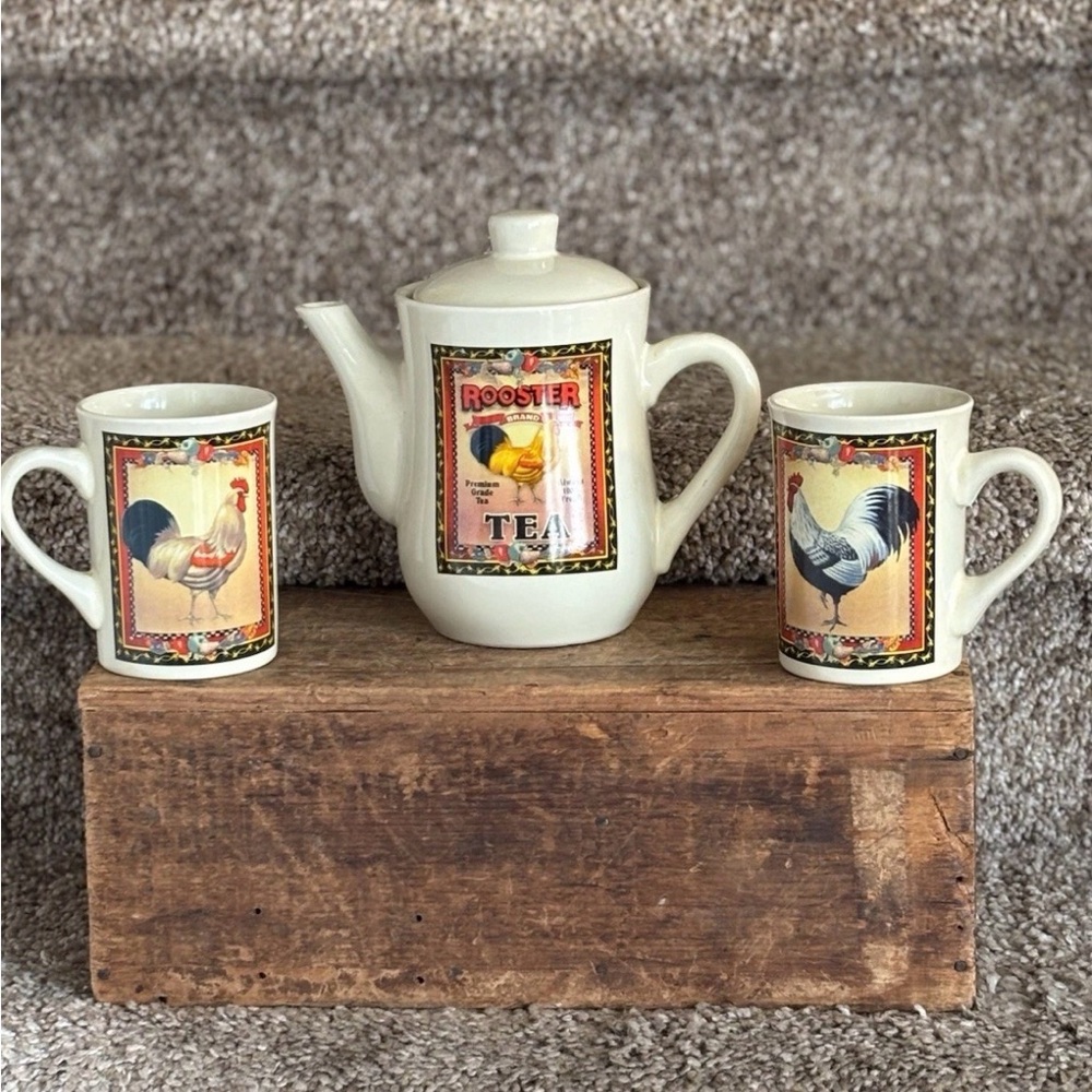 Bay island Cream Ceramic Rooster Tea Canister with Multicolor Label